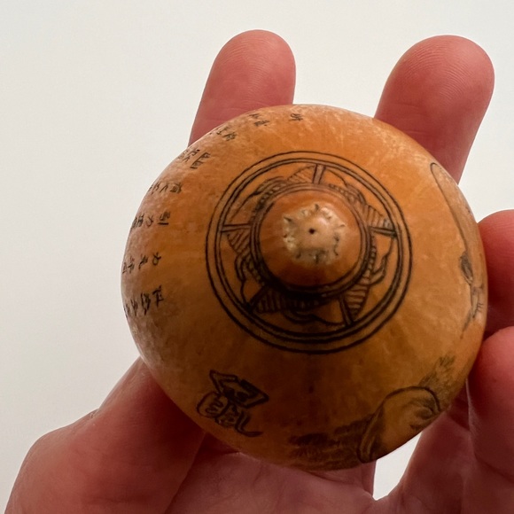 Antique lanzou carved etched gourd Chinese Zodiac year of Rat folk art - Picture 12 of 15